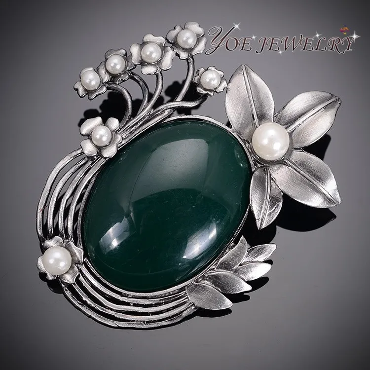 

IYOE Brand Black Metal Flower Brooches For Women Retro Jewelry 4 Colors Simulated Pearl Bouquet Brooch Pins Scarf Accessories