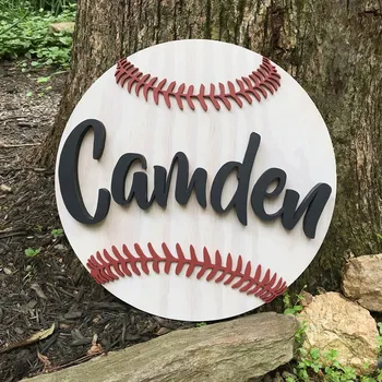 

Customize Baseball Round name plaque, Wood Nursery Baby name sign, boy Bedroom Wall Art, baby shower gift, kids room decoration