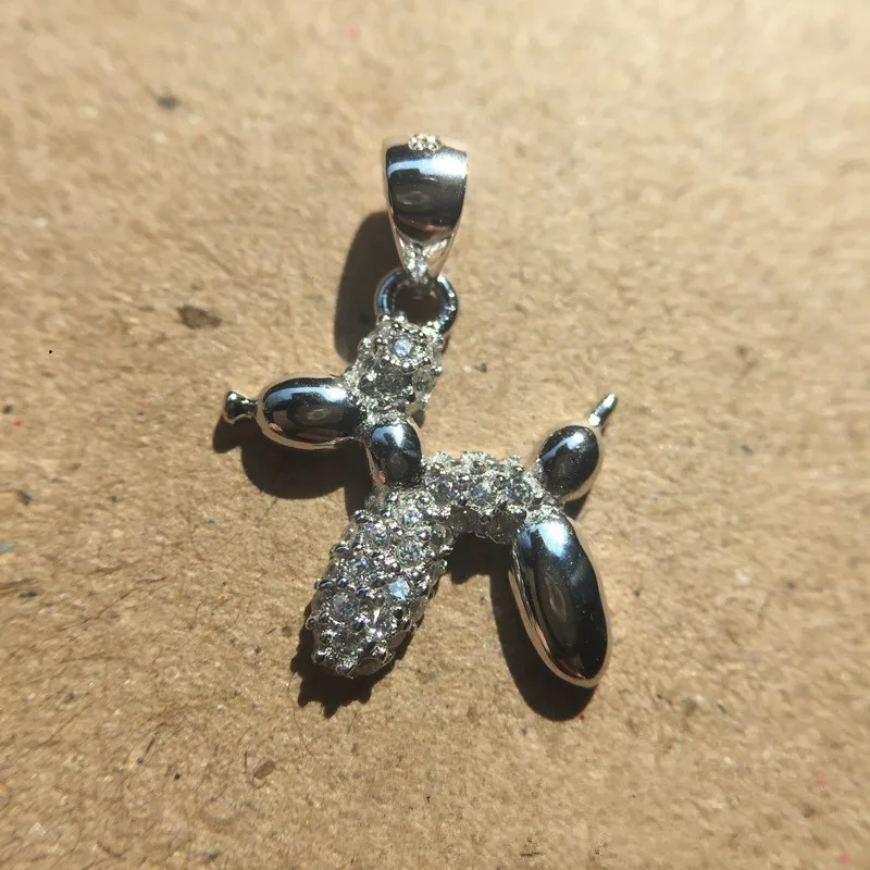 

925 Silver Cute Balloon Dog White Gold Clavicle Necklace Pendant Ornaments Fashion Creative Pearl Empty Tower Hangings M3914