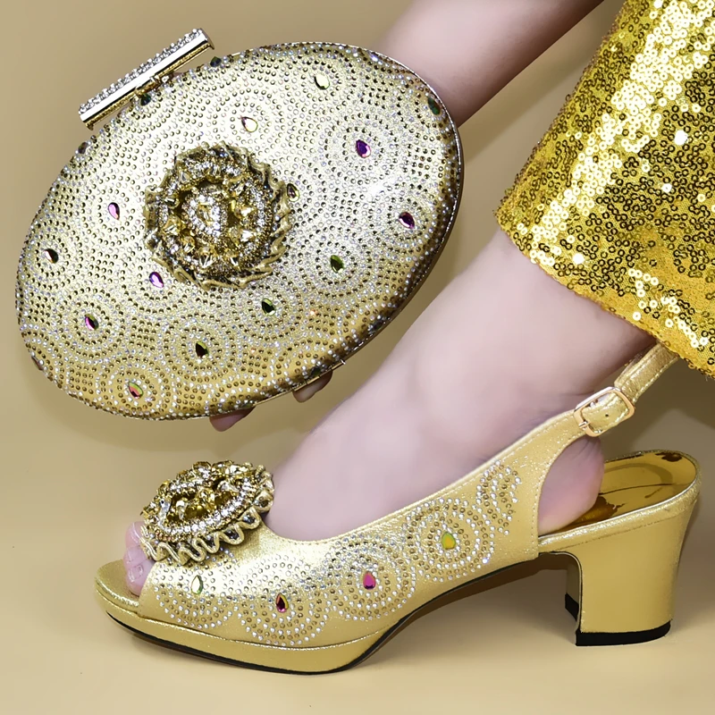 Новое поступление, комплект из туфель и сумочки, вечерние женские Роскошные туфли женская элегантная обувь с кристаллами Свадебные туфли-лодочки на низком каблуке в африканском стиле