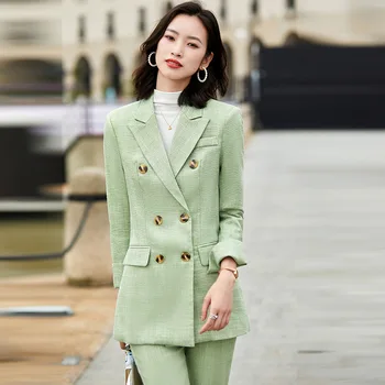

Office Suit Set Woman 2020 New Autumn Winter 2 Piece Outfits For Women Elegant Double Breasted Full Sleeve Blazer Pant Overalls