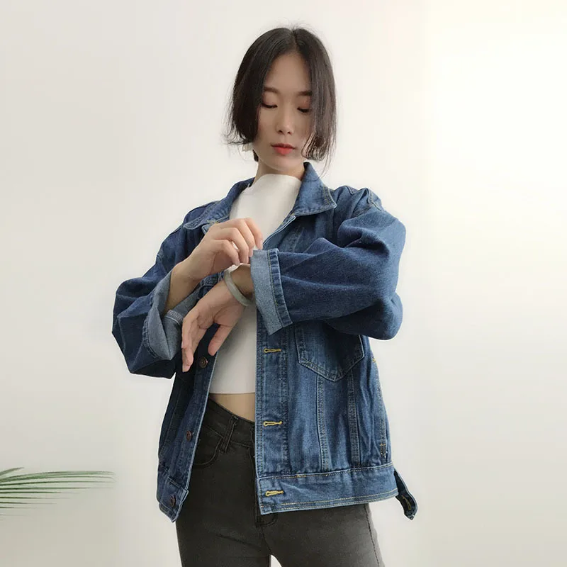 

Retro Long Sleeve Jeans Coat Students Spring And Autumn Korean-style Versatile Loose-Fit Slimming CHIC Casual Jacket Women's