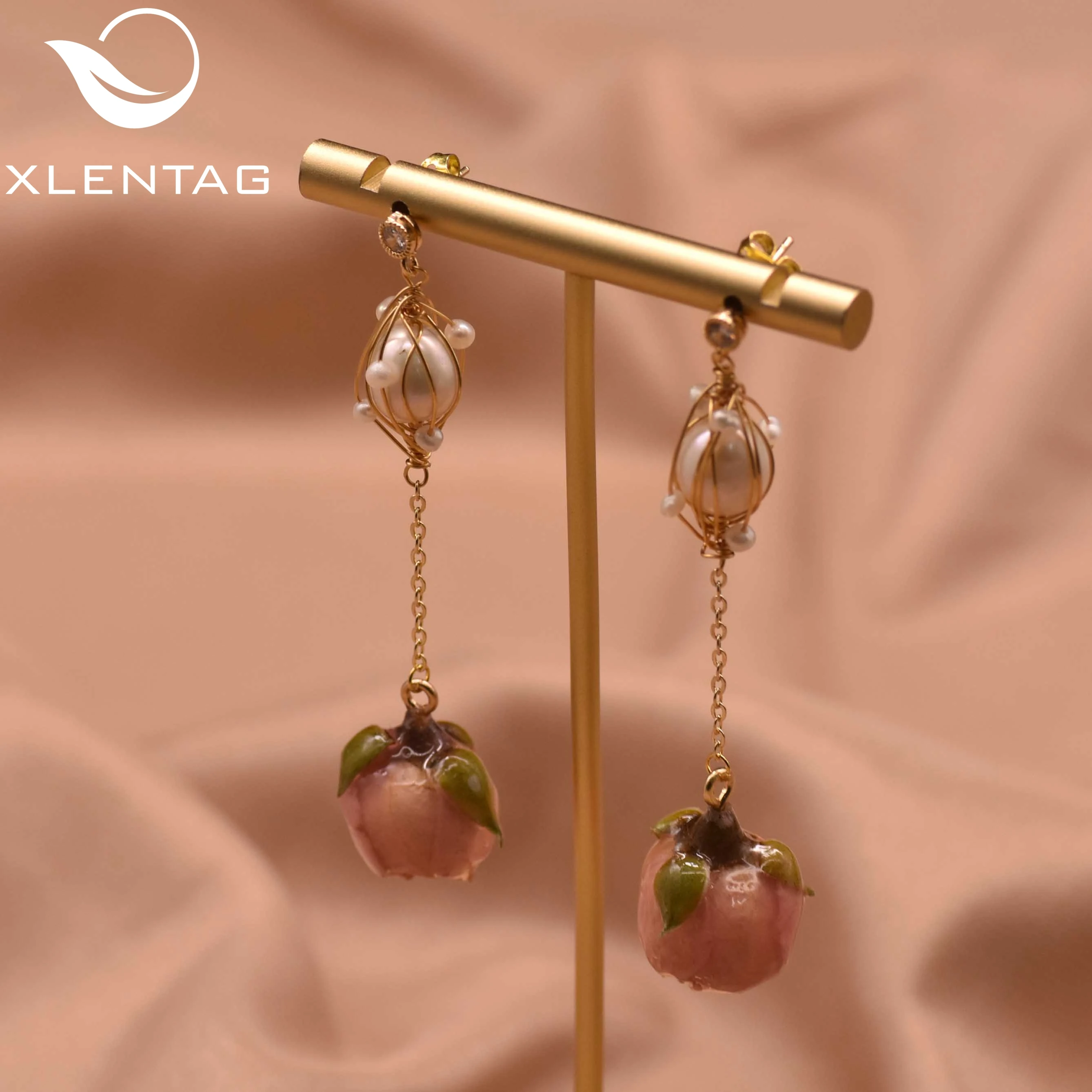

Xlentag Natural Freshwater Pearl Flower Shape Drop Earrings Handmade 925 Sterling Silver Ear Pin Exquisite Luxury Jewelry GE1004