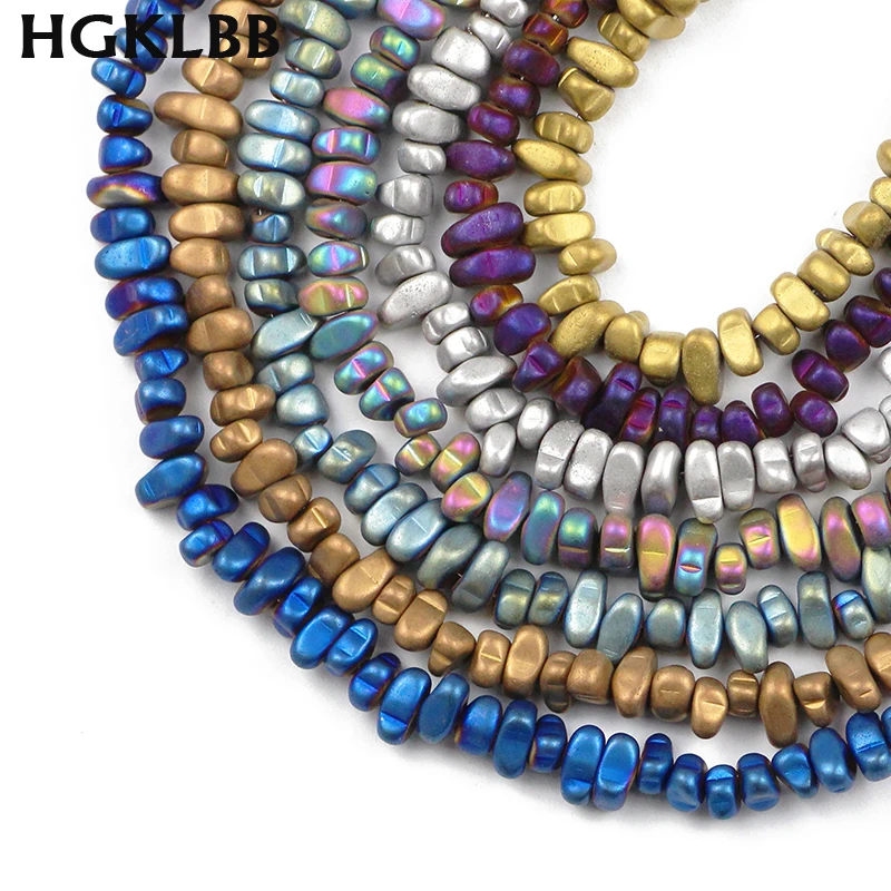 

HGKLBB Natural Matte Stone irregular Gold Color Hematite gravel Chip Loose spacer beads for Jewelry making bracelet DIY Findings