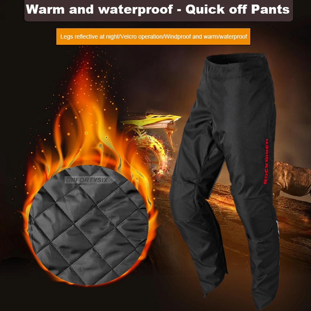 Rockbiker Men Motorcycle Riding Pants Warm & Waterproof Motocross Pants Night Reflective Quick Dry Motorcycle Trousers Winter