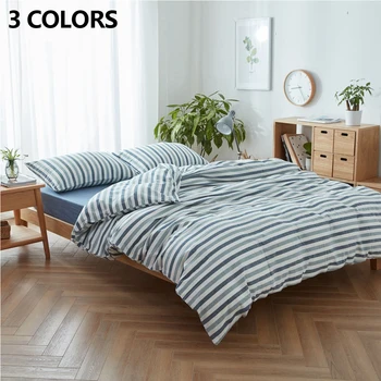 

new minimalist stripe style Skin-friendly Washed cotton comforter bedding set duvet cover set flat/Fitted sheet pillowcase