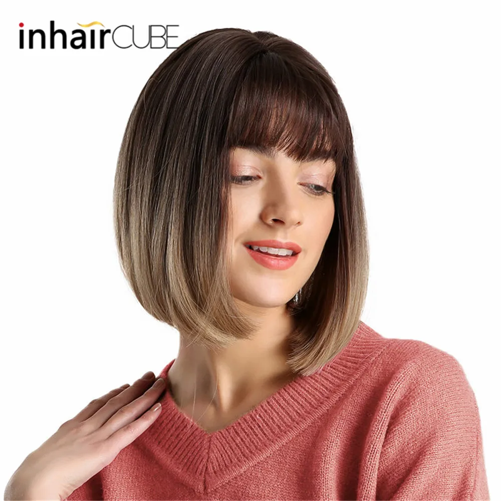 Inhair Cube 10 дюймов Боб синтетические плоские челки женский парик омбре с