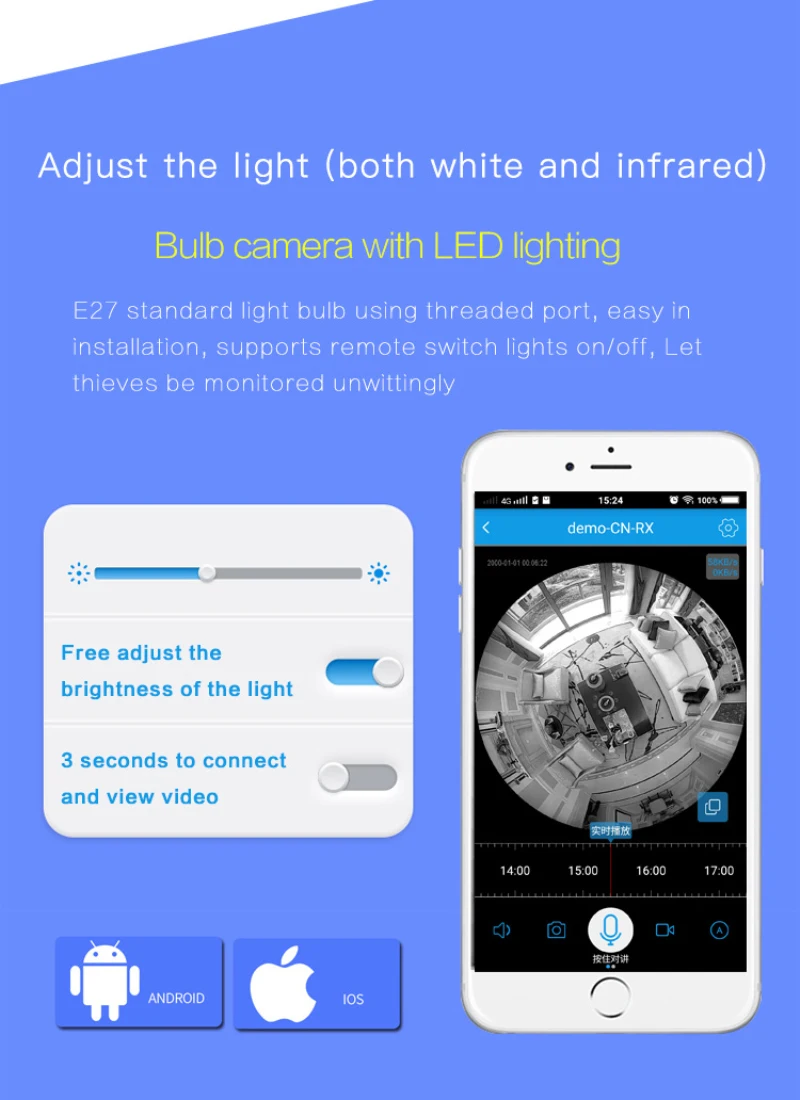 Mini Camera Micro Camera 960P Wifi Panoramic Camera Bulb 360 Degree Fisheye Mini Camcorders For Home Security Video Surveillance