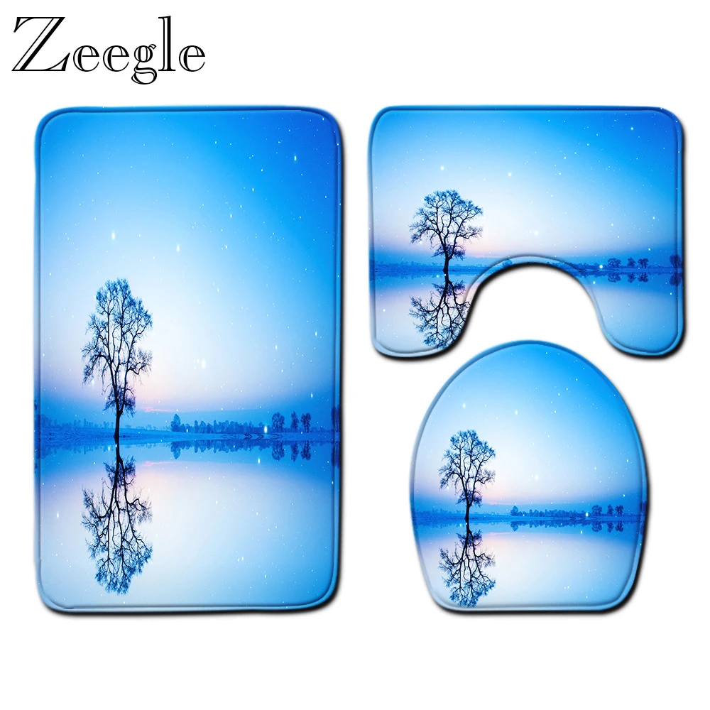 Zeegle Bath Mat Bathroom Mat Set Flower Printed Bathroom Shower Carpet Anti-slip Absorbent Toilet Pedestal Rug Washable Foot Mat
