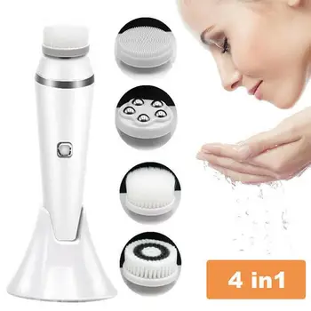 

4 in 1 Electric Cleaning Brush Silicone Sonic Rechargeable Blackhead Pore Cleaner Massager Remover Roller Wash Face D1H4