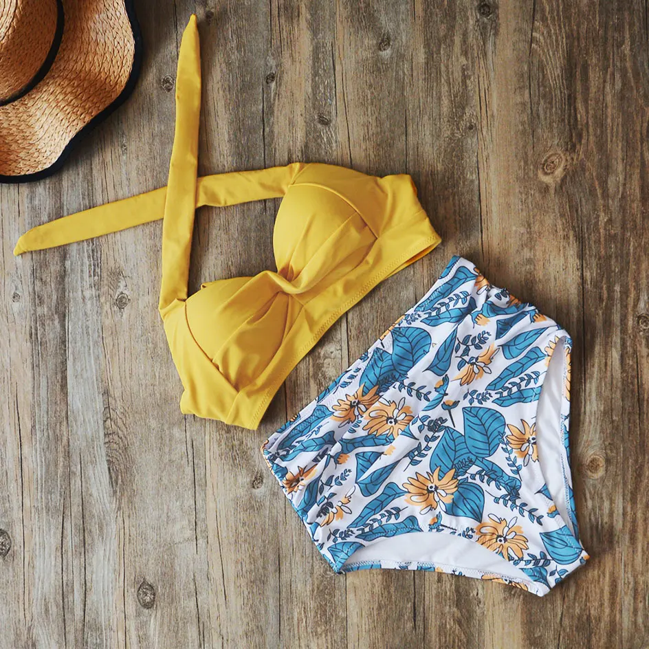 2020 Woman Black Swimwear Plus Size High Waist Bikini Big Women Bathing Suits Floral Vintage Female Sexy Bather Swimsuits