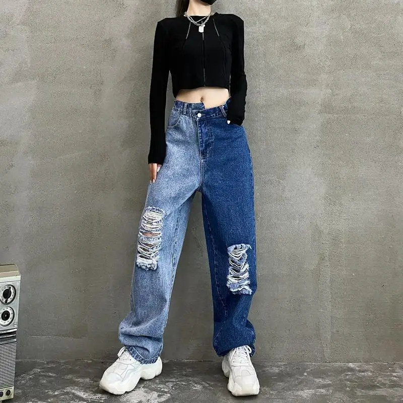 High Street Ripped Jeans Women Autumn New Retro Plus Size Hip-hop Pants Mom Jeans Overalls Boyfriend Pants
