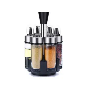 

Condiment Box Set with Kitchen Glass Rotating Spice Jar BBQ Seasoning Bottle G6KA