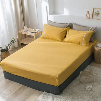 

100% Cotton Bed Linen Solid Color Elastic Fitted Sheet Luxury Home Bed Sheet Bedsheet Mattress Cover Double Queen King Size New