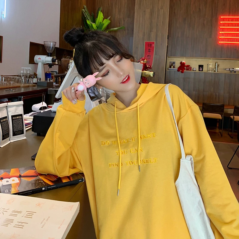 Женские толстовки Harajuku Ulzzang Kawaii, мягкие свободные, большие размеры, новые корейские студенческие тонкие женские толстовки с вышитыми буквами