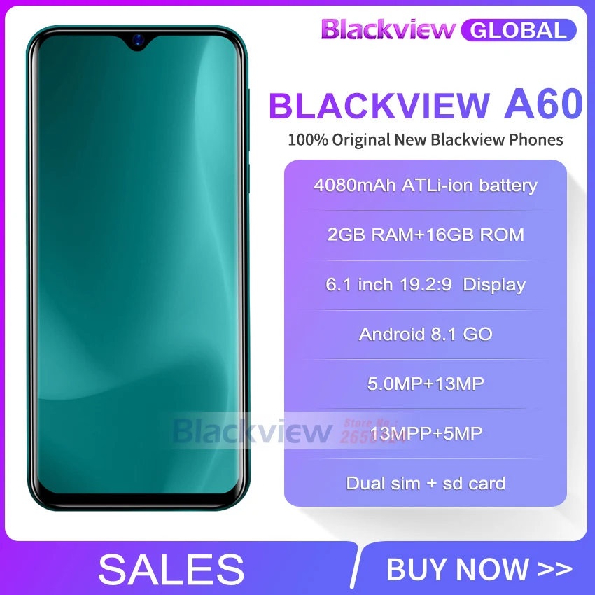 Blackview A60 2 ГБ + 16 Гб Смартфон 4080 мАч батарея 6 1 ''двойной Камера мобильный телефон