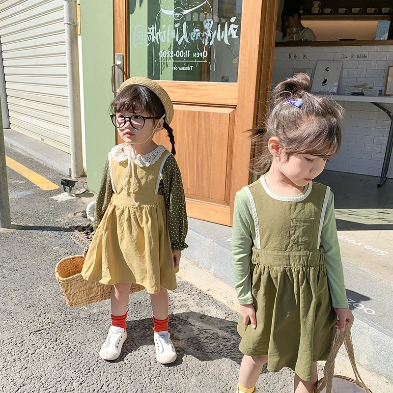 Платье-майка в Корейском стиле для девочек весенние модные платья для маленьких девочек детская одежда для детей 1-7 лет