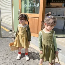 Платье-майка в Корейском стиле для девочек весенние модные платья для маленьких девочек детская одежда для детей 1-7 лет