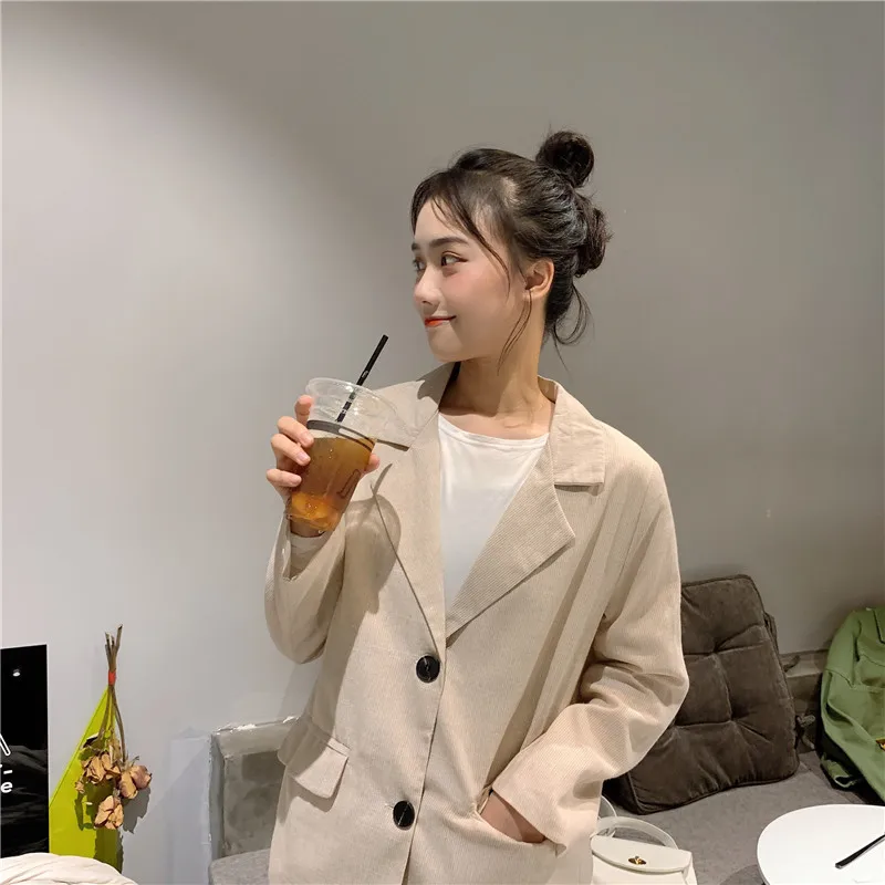 Photo Shoot Autumn New Style Korean-style Loose-Fit BF Style Retro Thin Stripe GIRL'S Long Sleeve Suit Jacket Women's