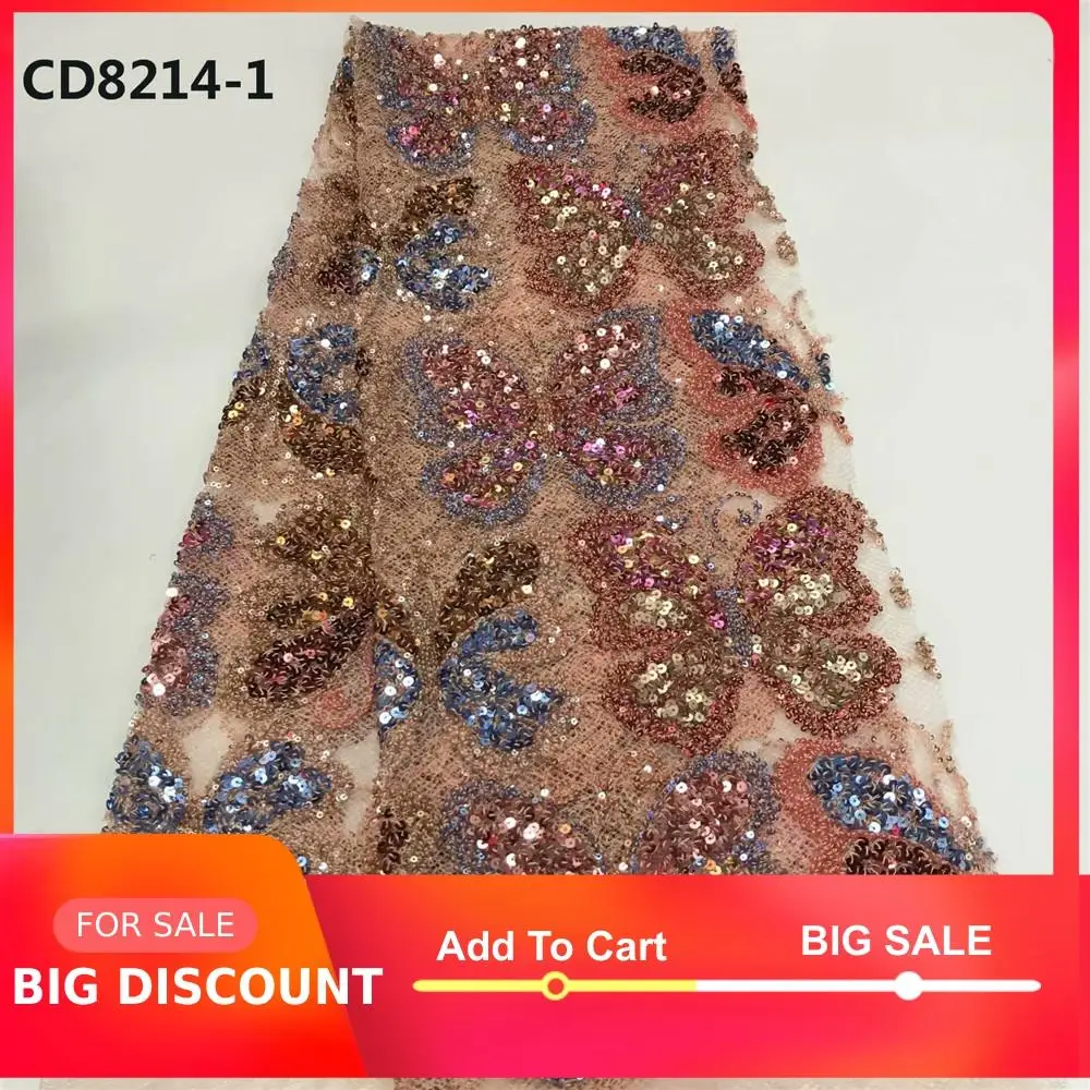 Кружевная ткань с персиковыми блестками в африканском стиле вышитая бабочка |