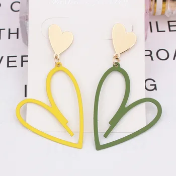 

2020 Fashion Gold Color Heart Drop Earring for Women Geometric Brincos Sweet Red Green Yellow Blue Earring DIY Korean Jewelry
