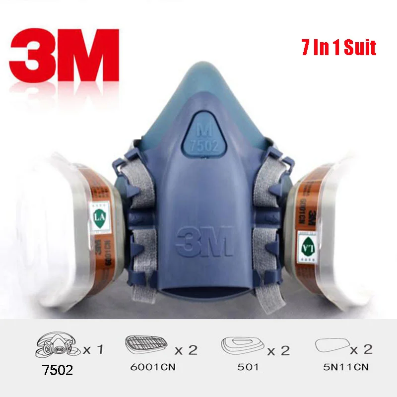 7in1 dust mask 3M, 7502, распылительная противогаз с краской, химическая защитная Рабочая противогаз, защита от пыли, респиратор, маска с фильтром для 3M - Цвет: 7in1 dust mask