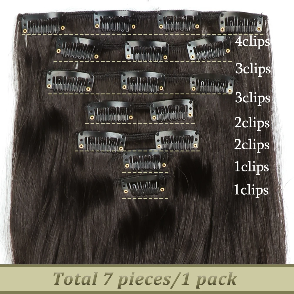 Extension de Cheveux Synthétiques Longs Ondulés pour Femme, Postiche en Fibre, Brun, 16 Clips, Noir, Degré de Chaleur, 7Pcs par Ensemble