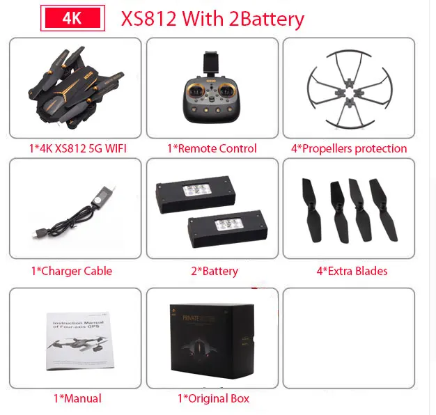 VISUO 4K XS812 gps 5G WiFi FPV с 2-мегапиксельной/5MP HD камерой 15 минут время полета складной Радиоуправляемый Дрон Квадрокоптер RTF подарок на день рождения для детей - Цвет: 4K 2B Color Box