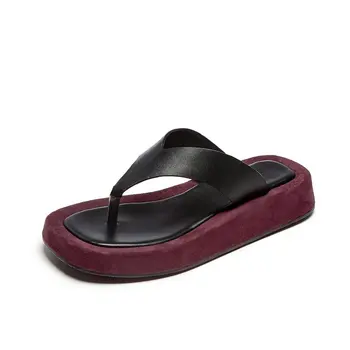 

Famale Summer platform slippers For Walking At Home 2020 New genuine leather Low Heels Slippers Classic Casual Basic Shoes Woman