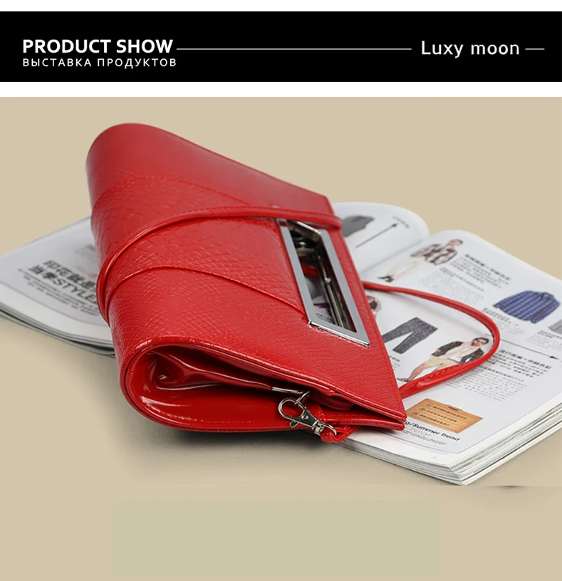 Luxy Moon Black Clutch PU Leather Women Handbag Crocodile Pattern Tote Bag Luxury Designer Lady Shoulder Bag Party Purse ZD1443