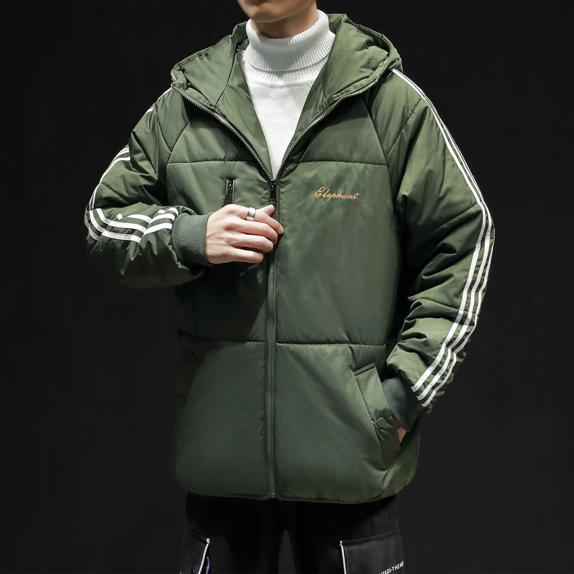 Лидер продаж, зимняя мужская одежда в японском стиле, свободное теплое хлопковое пальто с капюшоном, модная теплая верхняя одежда в полоску, большой размер