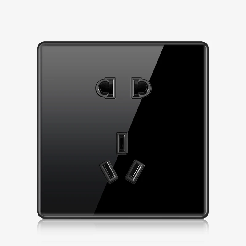 

Kamanni Socket 5 Hole Switch Tempered Glass Panel Black Borderless Design 10A 220V