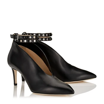 

European and American fashion pointed high heels Black high heel women's shoes Sexy tip heels women Red wine rivet banquet shoes