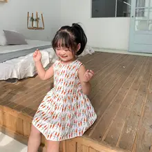 Новое Стильное платье с принтом для девочек, модные летние хлопковые платья для девочек 1-6 лет