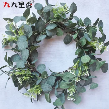 

White American-Style Decoration Large Size Eucalyptus Leaf round Leaf Artificial Garland Door Decoration Money Leaf Grass Ring P