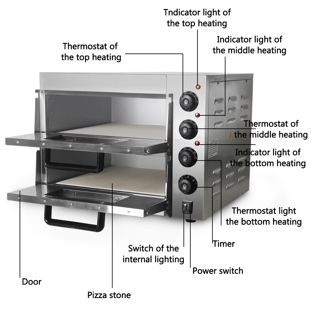 ITOP 3000 Вт двухслойная печь для пиццы из нержавеющей стали управляемая жаркая печь курица утка торт духовка для выпечки хлеба 220 В
