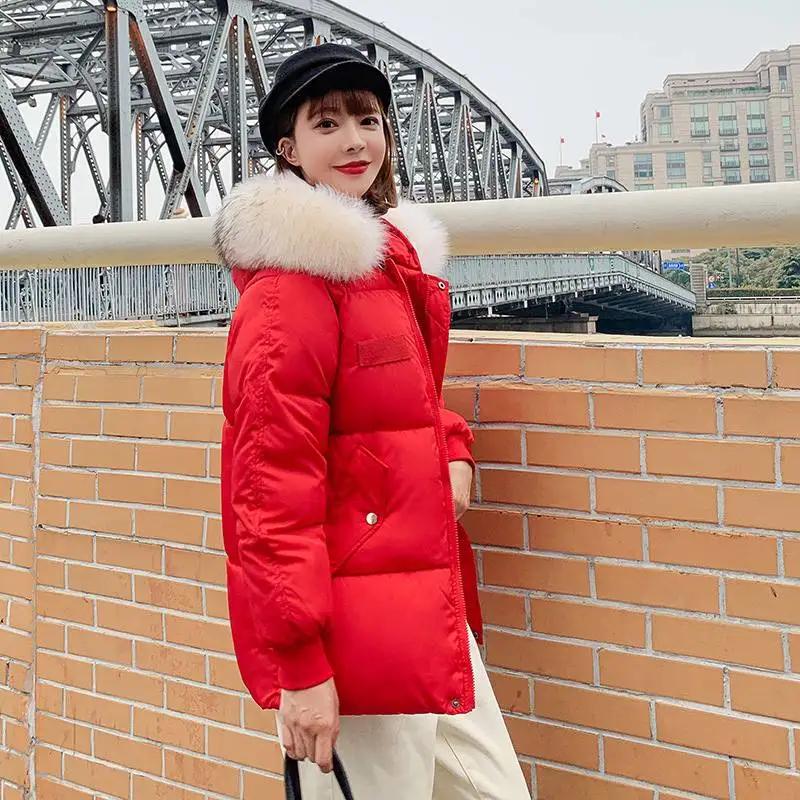 Winter Women Large Fur Collar Down Coat Wadded Jacket Female Padded Coats Women Thickening Parkas Y6