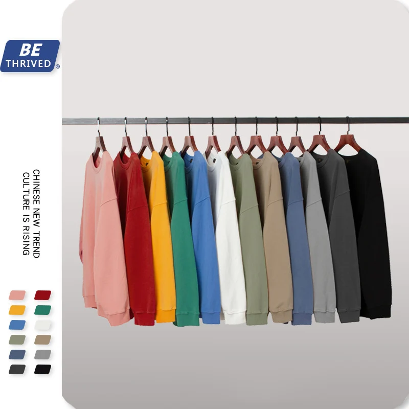 

BE THRIVED Men Basic Sweatshirts 2025 New Style O-Neck Cotton Casual Sweater 12 Colors Thick Men Tops Hoodies Sweatshirts 3302