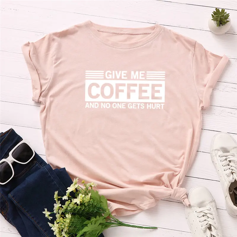 Модная женская футболка размера плюс, забавная футболка с надписью Give Me coffee, женская футболка с круглым вырезом и коротким рукавом, топы, S-5XL