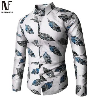 

Leaves Printed Man Tops Europe Size 3XL Male Loose Blouse Party Wear Floral Shirts New Arrival Business Casual Men Social Shirt