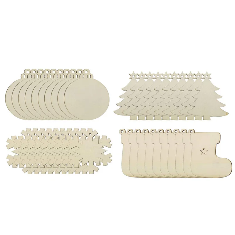 

40PCS Unfinished Wooden Christmas Ornaments Bulk,Natural Wood Slices Wood Christmas Tree Ornaments with 40PCS Colorful Bells Wax