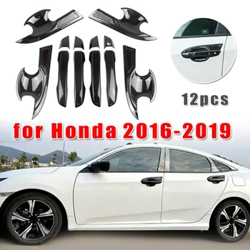 

12 Pcs / Set Door Handle+Bowl Cover Carbon Fiber Style ABS Plastic High Quality