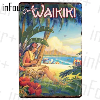 

Waikiki Beach Tin Sign Metal Plate Plaque Metal Vintage Decor Metal Sign Metal Poster Home Bar Pub Decoration Vintage Posters