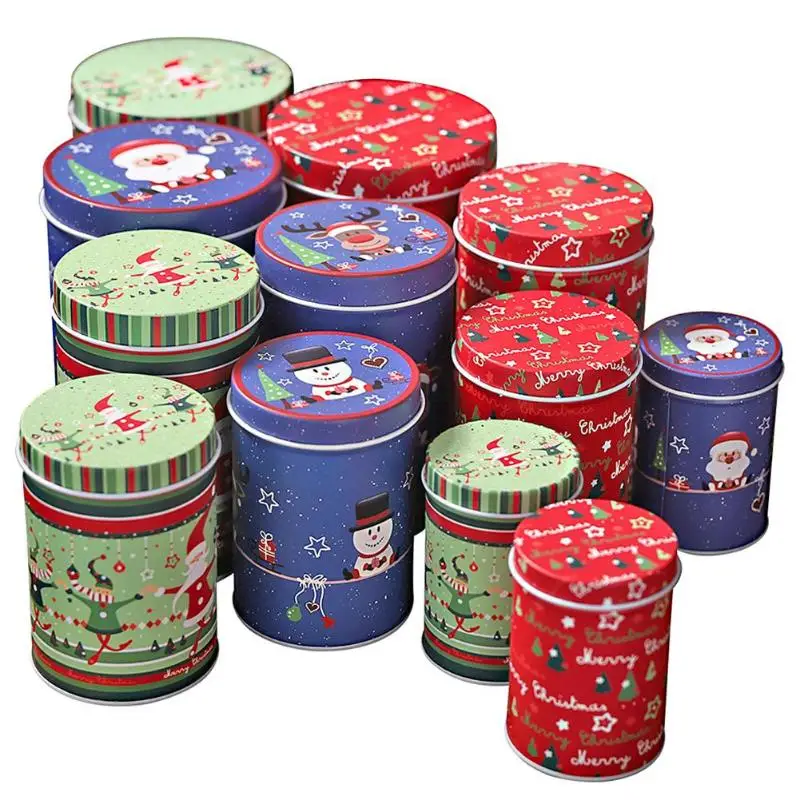 

4pcs Large Capacity Christmas Storage Box Santa Claus Snowman Elk Candy Can