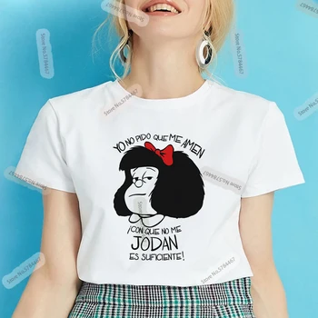 

Cartoon Toda Mafalda t shirt women Harajuku funny letter print cute Short Sleeve fashion Kawaii Casual Streetwear Tops Female