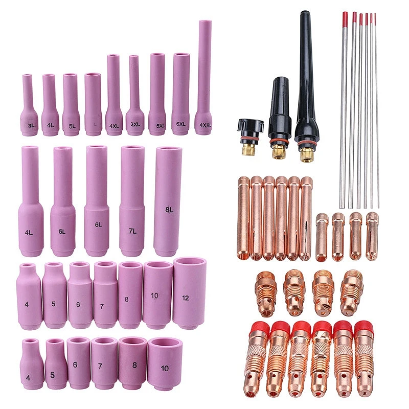 

56Pcs Tig Welding Torch Kit Nozzle Collet Stubby Gas Lens Glass Cup Wp17 Wp18 Wp26 Wt20 Tungsten Welding Tool Accessories
