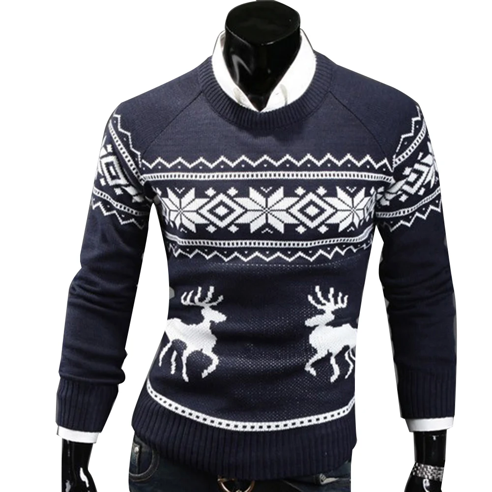 Осень-зима, мужской свитер, водолазка с рождественским оленем, свитер с принтом, Повседневный, приталенный, брендовый, Вязанный свитер, мужской свитер