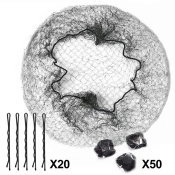 

50pcs Black Elastic Lace Hairbands and 20pcs Hairpins Stewardess Practical Durable Independent Packing Hair Accessories