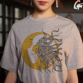 

My Sun God And My Moon God Print Summer 2020 Gray T Shirt Vogue Beautiful Scenery Tshirt Harajuku Casual Loose T-Shirt Women Top