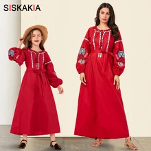 Мусульманская семейная одежда; модное повседневное длинное платье с вышивкой в этническом стиле для мамы и дочки; осенние платья с длинными рукавами для больших девочек